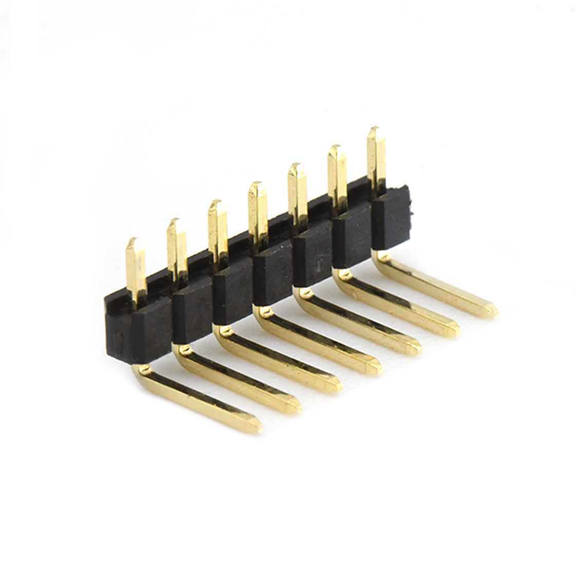 Pitch 2.54mm 90° 单排 DIP 单塑排针 弯平面 PC :6.0MM 07Pin 黑色 镀全金G/F